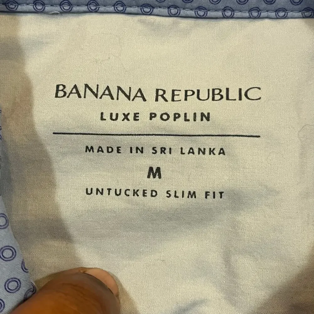 Banana Republic Slim‎ Fit Shirt Men M Untucked Luxe Poplin Blue Button Up